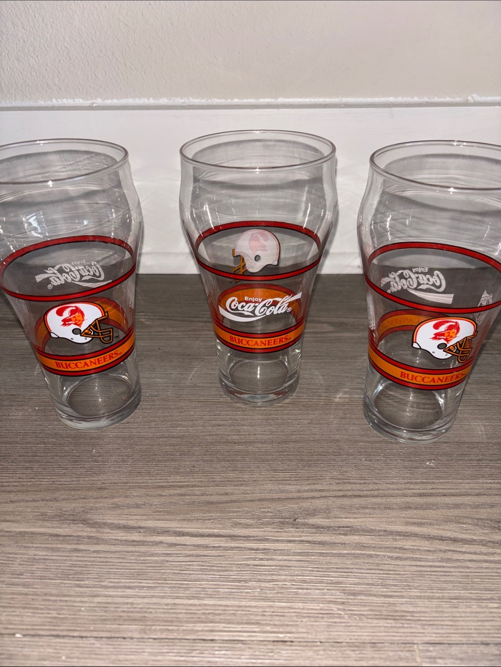 Vintage NFL Coca Cola TAMPA BAY BUCCANEERS 3 piece set Drinking Glasses